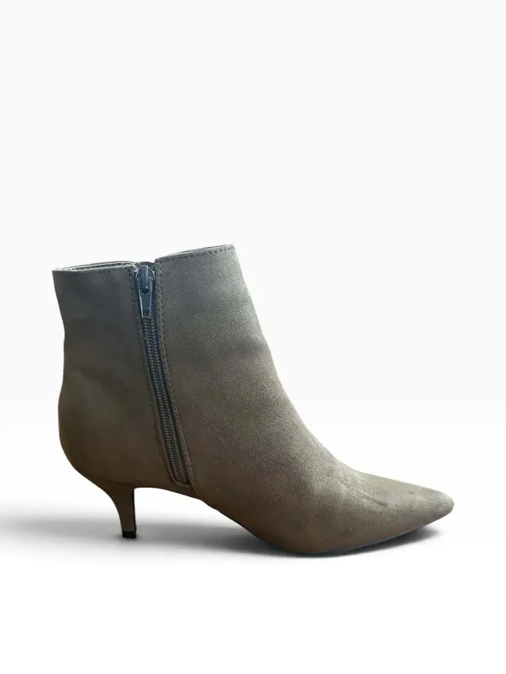 Faux Suede Kitten Heel Ankle Boots Size 8 Khaki